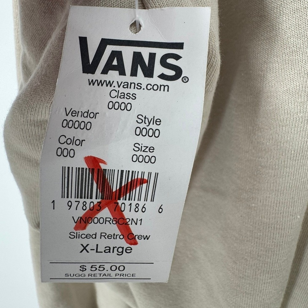 Vans Sliced Retro Crew Sweatshirt Pullover Womens XL Oatmeal Beige Graphic NEW - Picture 8 of 8